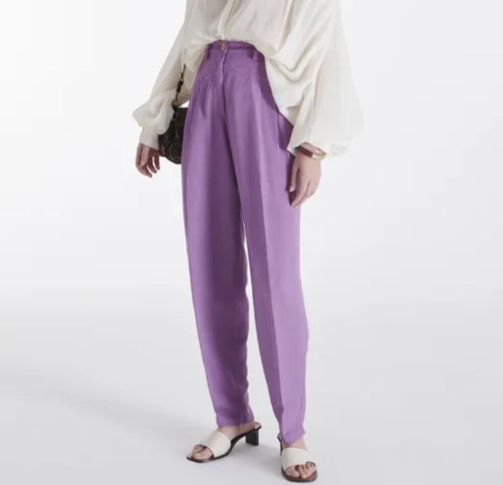 Forte Forte Linen Blend Crepe Pleated Trousers Pants Mauve Purple II US 6